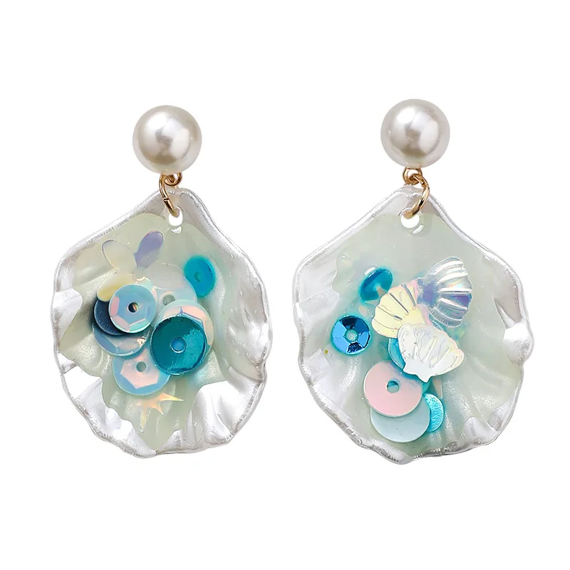 

New Shell Earrings 2019 for Women Fashion Imitation Pearls Acrylic Drop Dangle Earrings Summer Sea Beach Party Jewelry Gifts