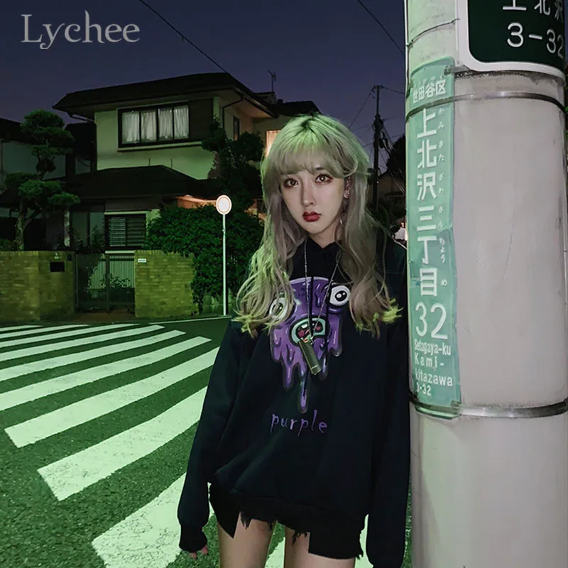 Женский флисовый Свитшот Lychee в стиле Харадзюку С Капюшоном и надписью виде