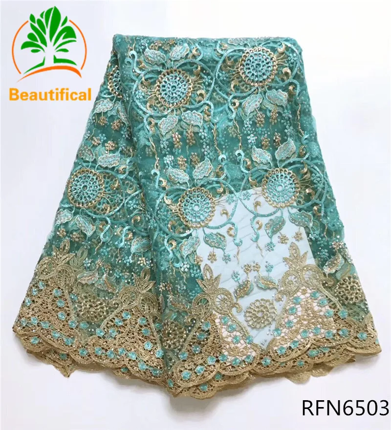 Beautifical YELLOW french lace fabric with rhinestone 2017 Fashionable african tulle for women party dress RFN65 | Дом и сад