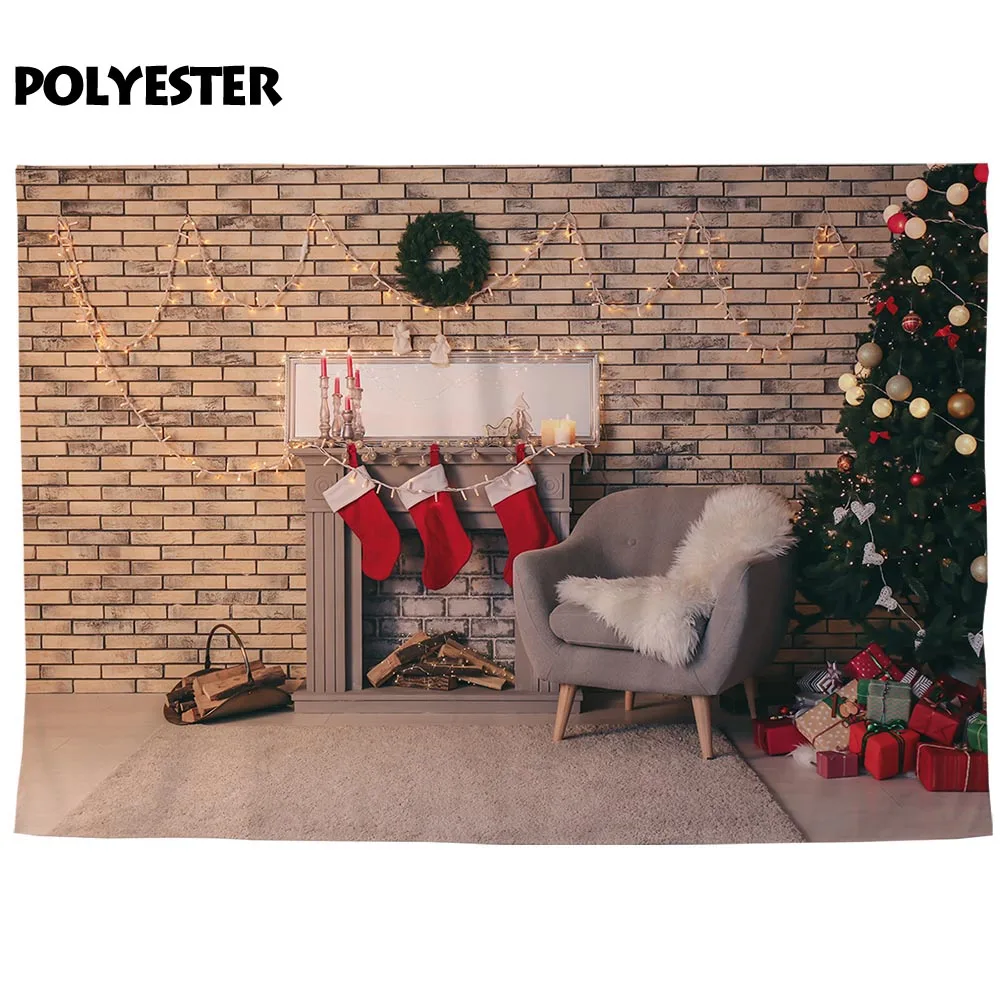 Allenjoy christmas photocall background living room fireplace gift tree white photobooth new arrival original design | Электроника