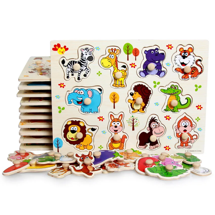 

3D Puzzle Kids Toys for Children Preschool Educational Toys Wooden Puzzle Animals Alphabet Car Hand Grasp Tangram Jigsaw Board