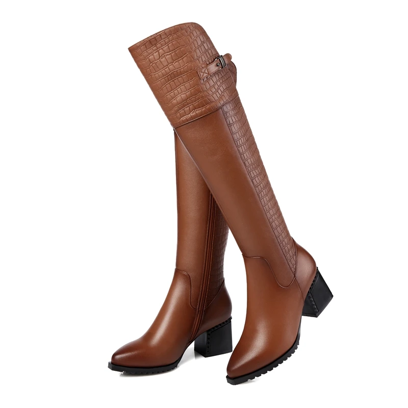 AIWEIYi/женские черные сапоги до колена высокие из натуральной кожи сезон осень зима