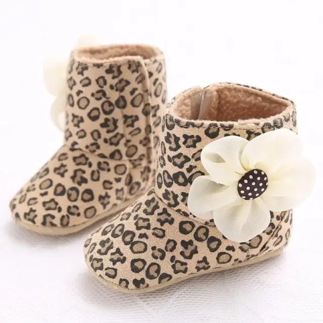leopard flowers MiYuebb/детские ботинки с большим цветком для девочек; детская обувь для малышей; теплая удобная обувь для малышей - Цвет: leopard flowers