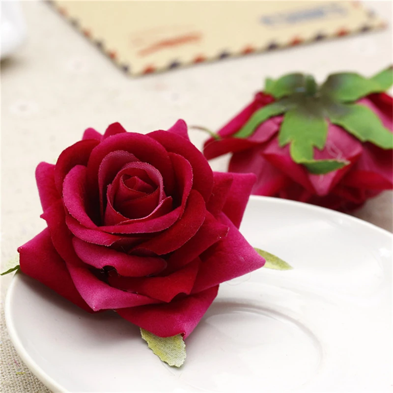 Rose Украшение 6 шт. 6 см розы искусственный цветок бархатные цветы голова для украшения свадьбы Скрапбукинг DIY венки ремесло Флорес, Q - Цвет: Rose