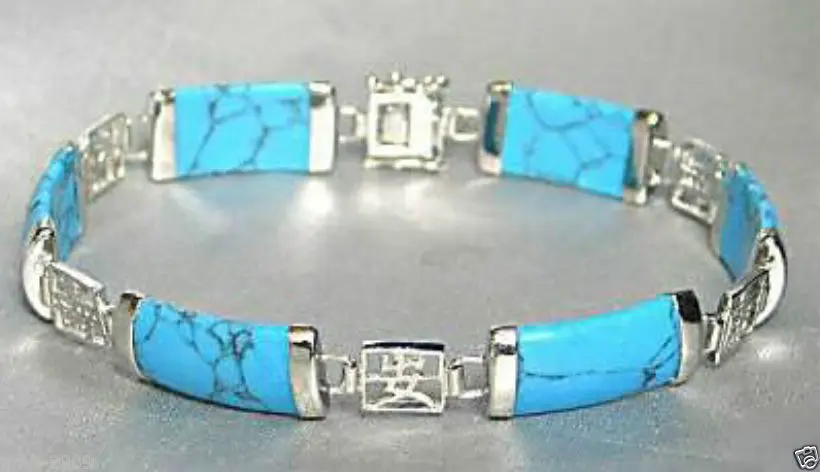 

Hot sell Noble- Pretty Blue Turquoise 925 Sterling Silver Fortune Lucky Link Bracelet e SHIPPING 5.26