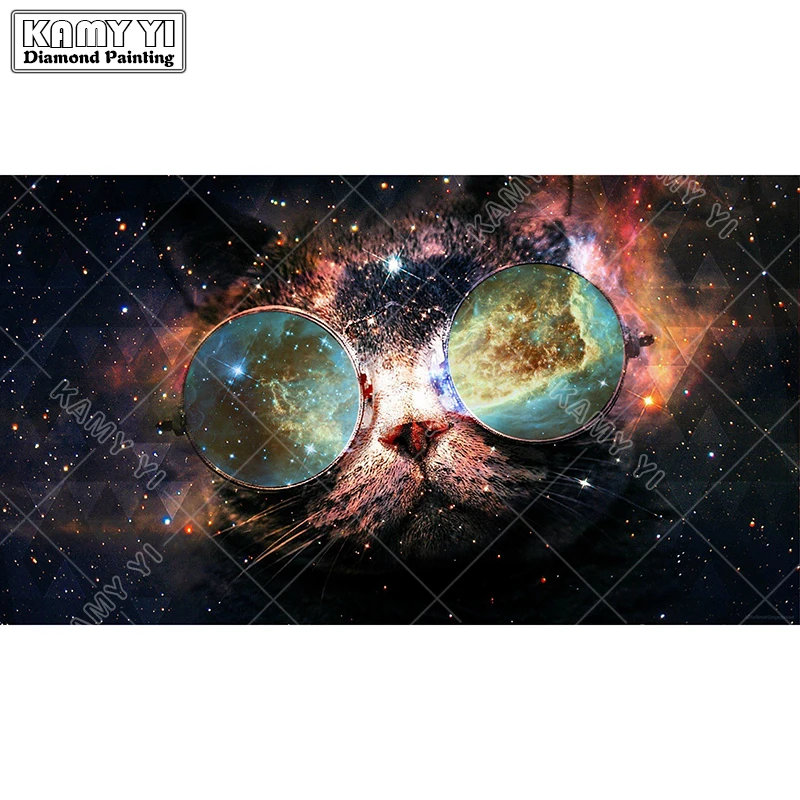 Камни в форме ромба дрель 5D DIY Алмазная вышивка кошка звездное небо Алмазный