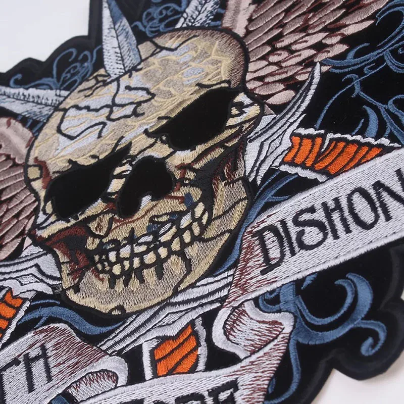 Бесплатная доставка нашивка с вышитым черепом DEATH BEFORE DISHONOR 30 см железной нашивкой