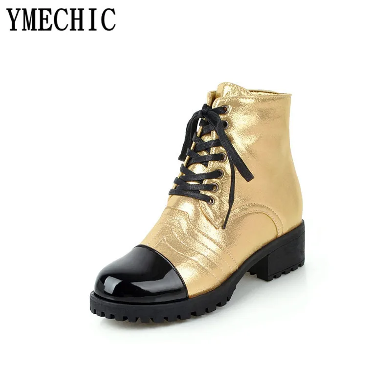 YMECHIC/женские ботинки на шнуровке в готическом стиле цвет белый золотистый