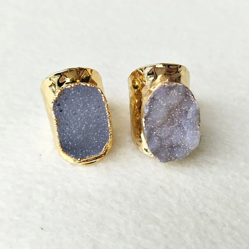 5 шт. золотого цвета Натуральный Druzy geode druse кольца из кварцевого камня Ювелирное