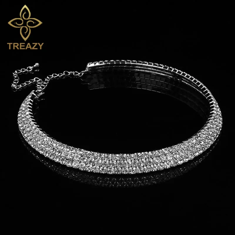 TREAZY, женские Стразы, серебрянное колье, чокер, цветные, свадебные, вечерние, хрустальные, воротник, колье, цепочка, ожерелье, ювелирное изделие