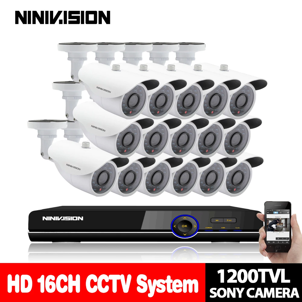 

Home 16CH CCTV Security camera set day night 1200TVL SONY CCD White Camera with 16 channel DVR Kit Video Surveillance System