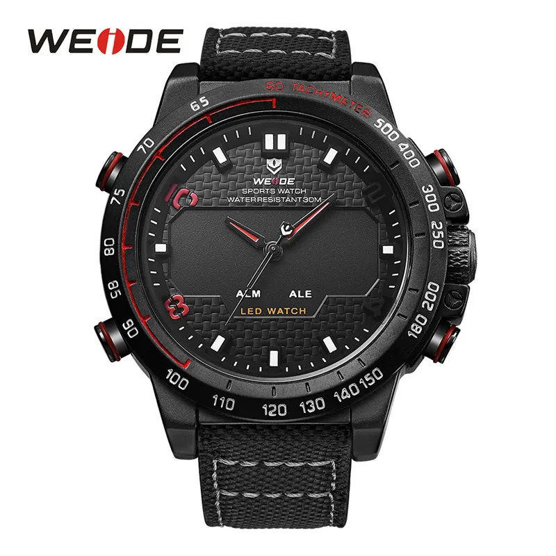 WH6102B-6C WEIDE Часы мужские LED Аналоговый двойной Дисплей сигнализации назад легкие спортивные Военное Дело часы большой циферблат Нержавеющая сталь ремешок кварцевые часы - Цвет: WH6102B-6C