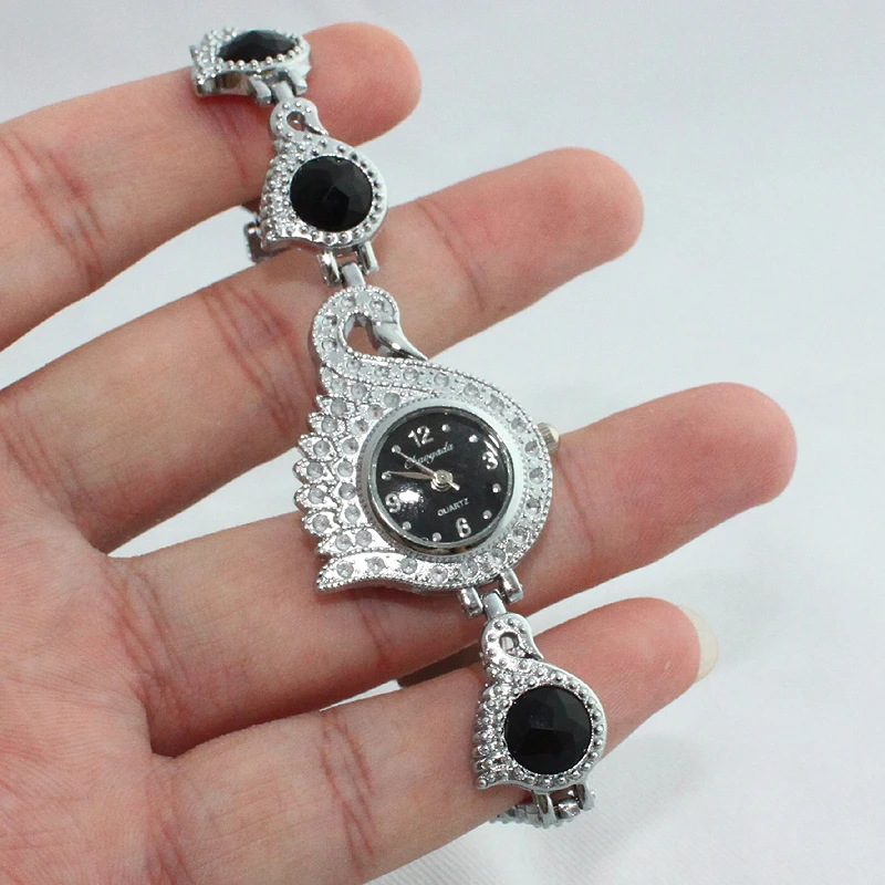 Чаояда женские часы с черными камнями лебедь браслет австрийские сверлильные