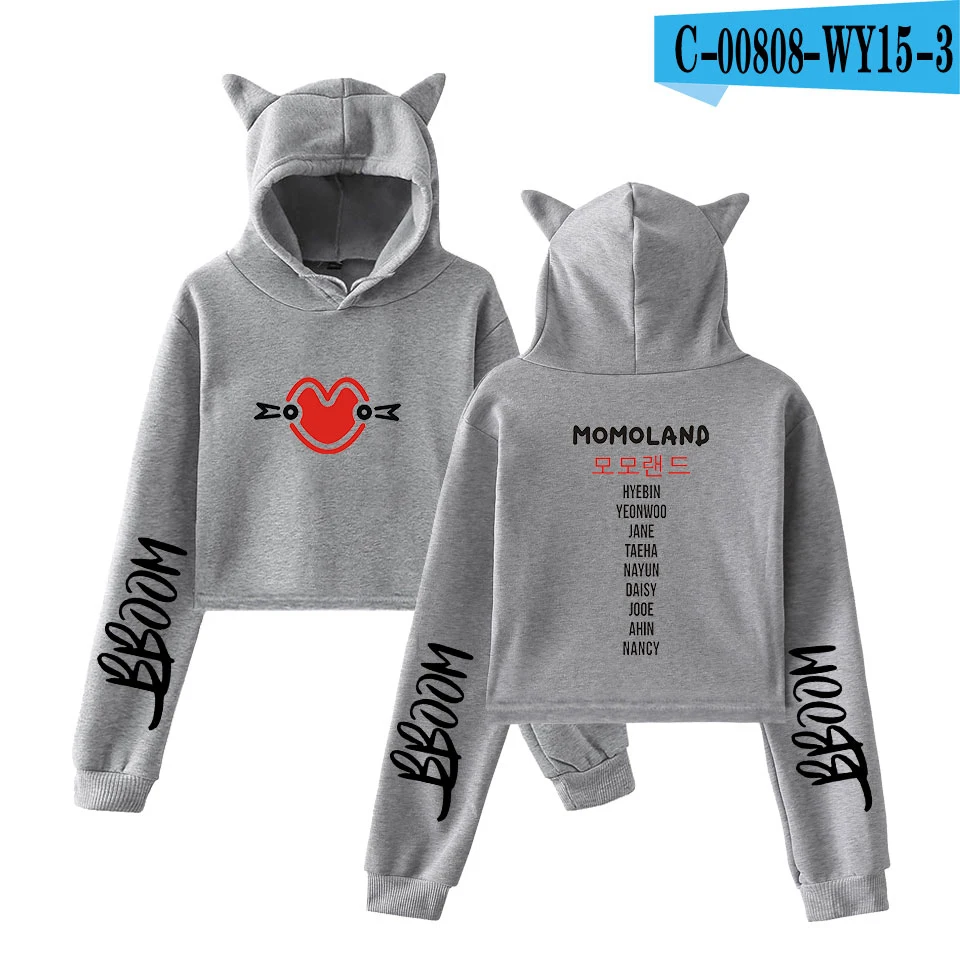 MOMOLAND модный тренд sala Cat укороченный Топ для женщин Лето толстовки Толстовка Сексуальная Горячая Kpop Harajuku больших размеров 2XL - Цвет: Gray