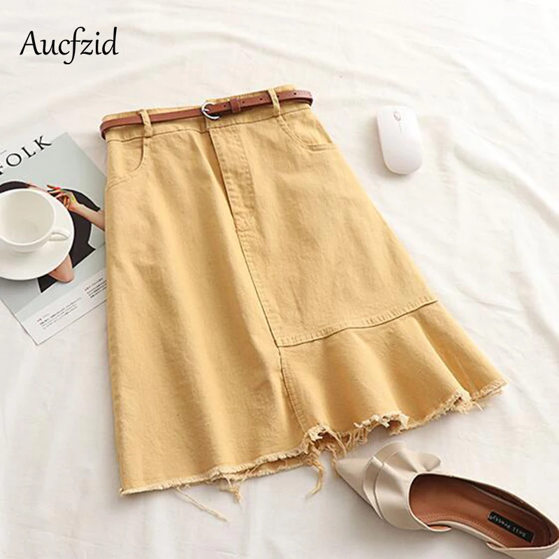 Юбка-карандаш женская летняя черная с высокой талией A246 джинсовая миди юбка |