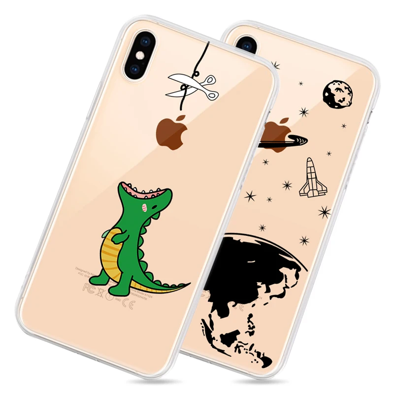 Чехлы с прозрачным рисунком для iPhone XS Max XR X 8 7 6 6S Plus 5 5S SE мультяшный Мягкий ТПУ