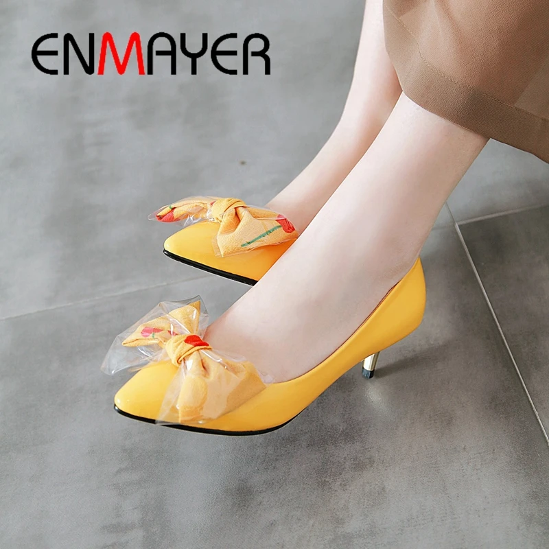 

ENMAYER 2019 Basic Med Thin Heels Zapatos De Mujer High Heels Pointed Toe Casual Slip-On Women Pumps Size 34-43 LY1719