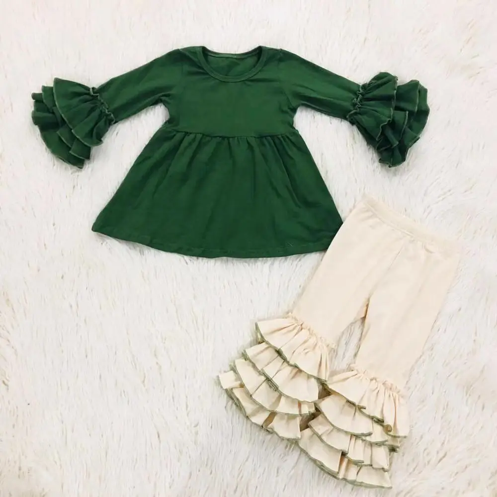 KY-TZ-867-1 Kaiya Angel/модные изысканные наряды для девочек, однотонный топ с длинными рукавами+ брюки с оборками и бантом, Детские хлопковые комплекты, с фабрики - Цвет: KY-TZ-867-1