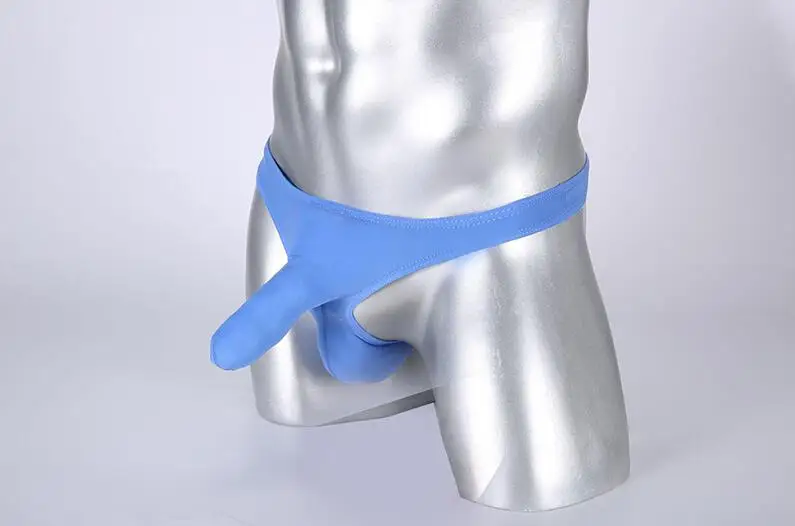blue Экзотические стринги, сексуальные мужские трусики, мужские трусы с мешочком для геев, здоровое нижнее белье, дышащие, Cueca, слоновий хобот, шелк, Т-образная спинка - Цвет: blue