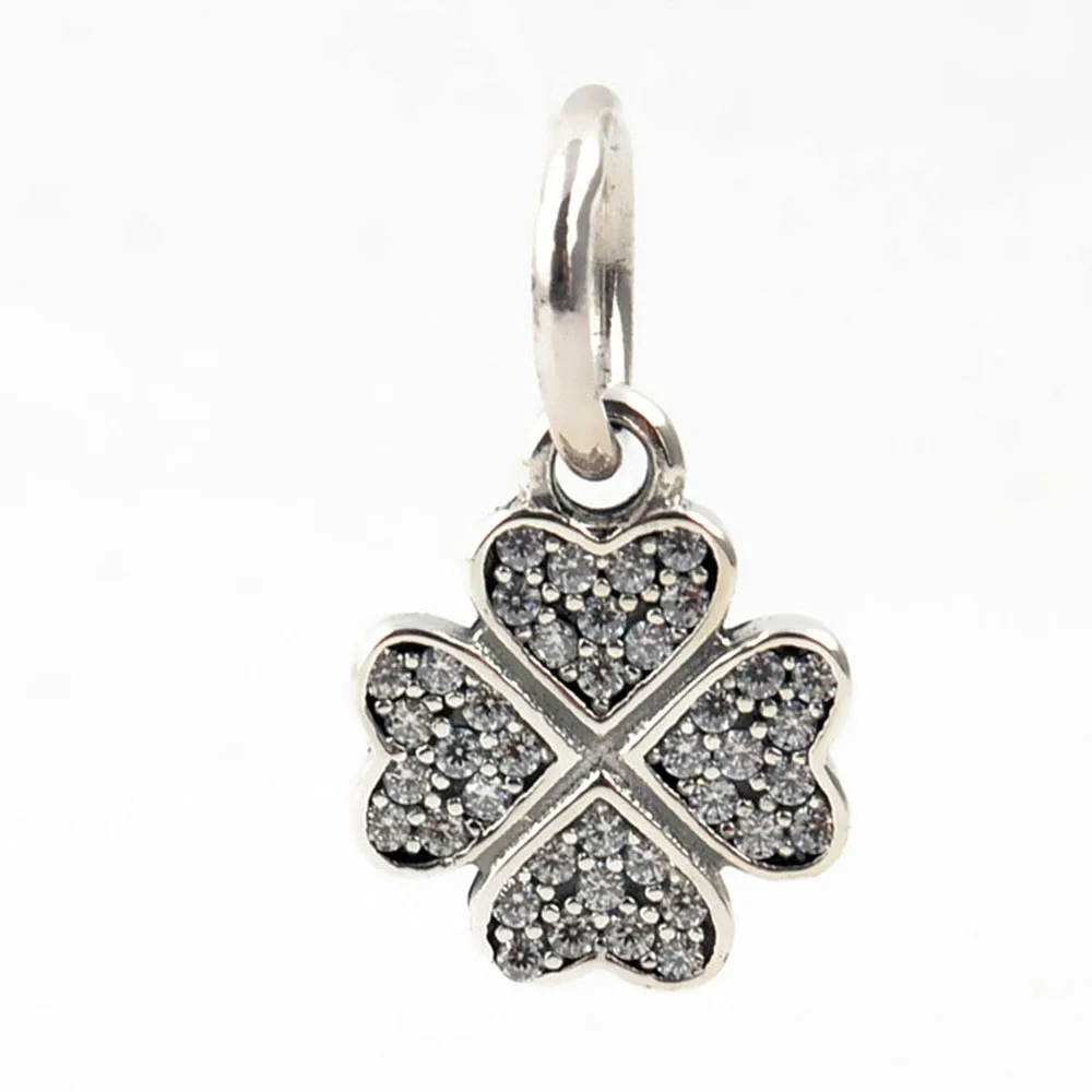 Authentic 925 Sterling Silver Charm Clover Love Crystal Pendant Beads For Original Pandora Bracelets &amp Bangles Jewelry | Украшения и