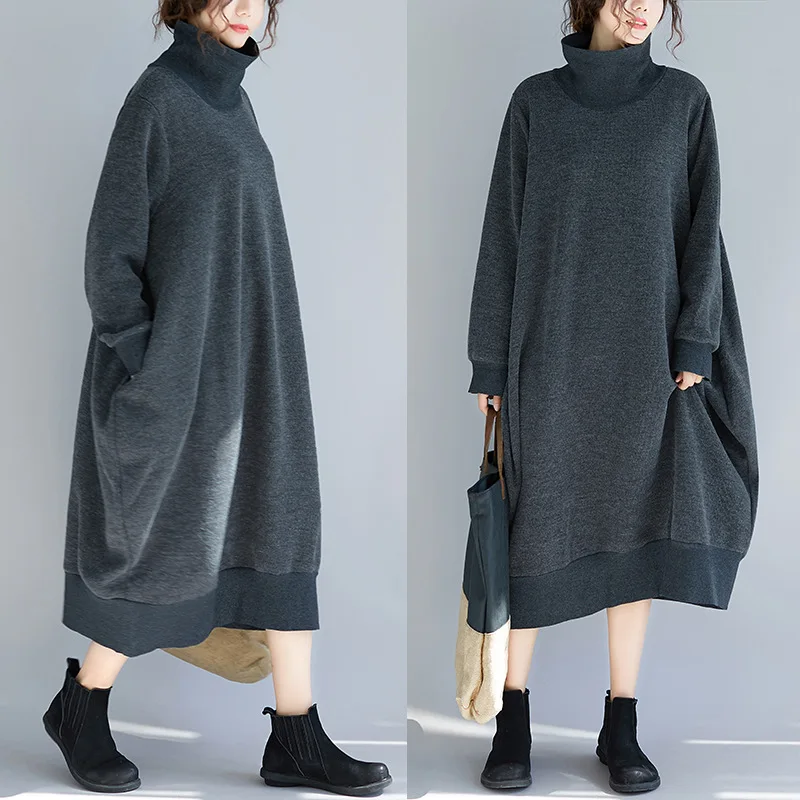 Johnature 2018 Winter Turtleneck Full Sleeve Knitting Solid Color Loose Casual Sweaters New Plus Size Korean Long Women | Женская одежда
