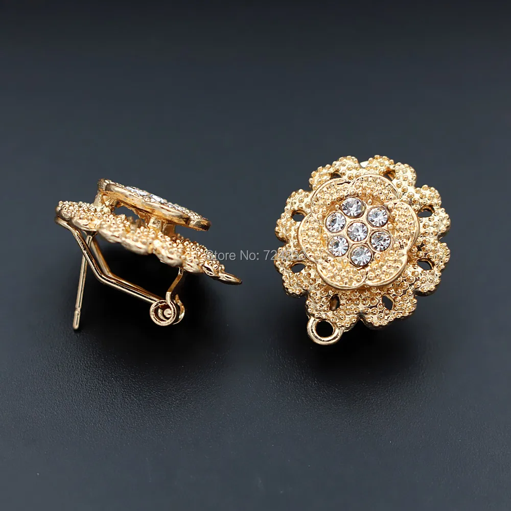 Earrings post Loop Connector Bases Paved CZ 19mm Hollow Flower African Women Clip Stud Hooks DIY Dubai Jewelry Findings | Украшения и