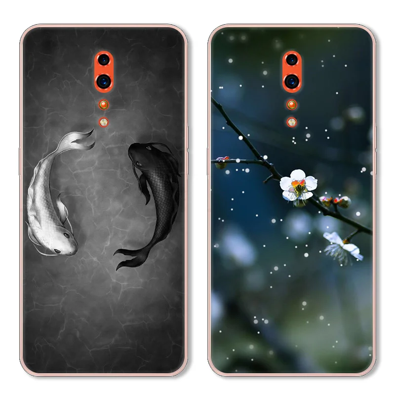 Мультяшная кошка и рыба чехол для OPPO Reno Z TPU окрашенный мобильный телефон оболочки