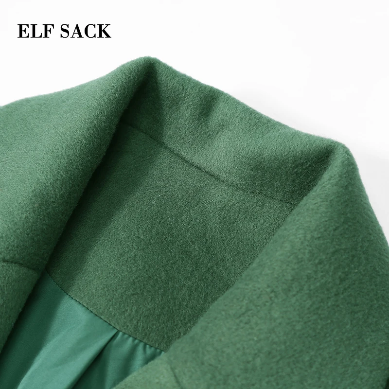 ELFSACK, осень, новинка, Женское шерстяное пальто, 31.7% шерсть, цельное, с отложным воротником, с широкой талией, свободные, шерсть, женские шерстяные пальто