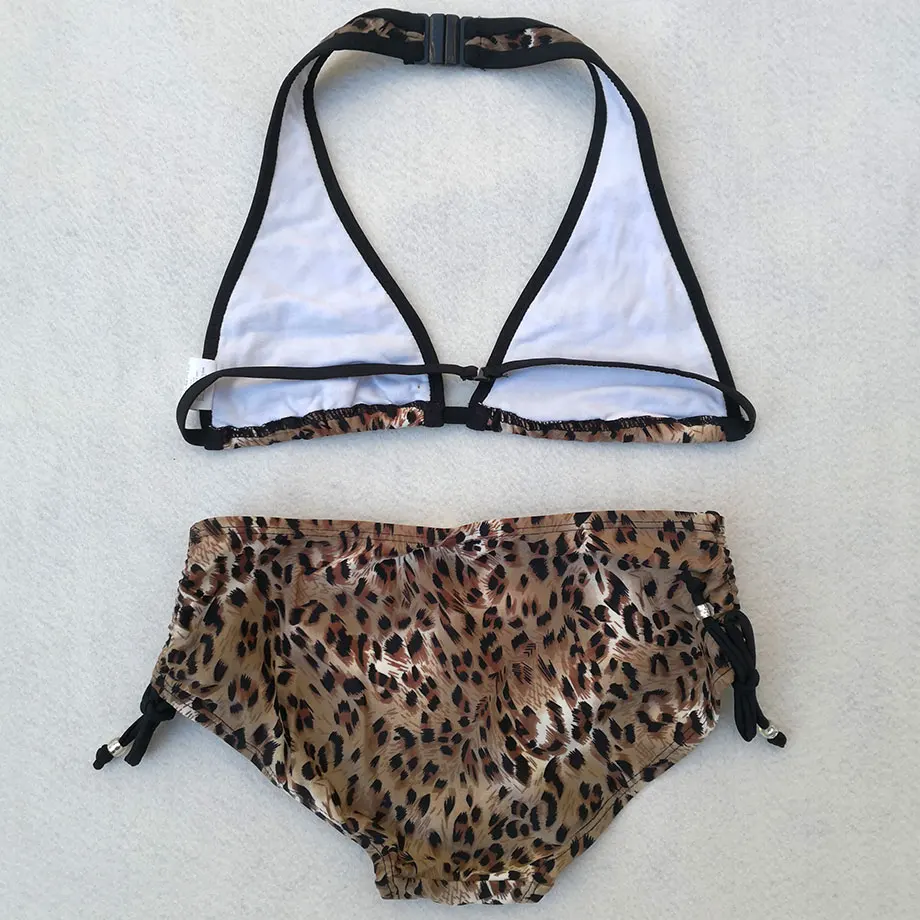 6-16 Years Leopard Print Teenager Girl Bikini Kids Swimsuit Children Two Piece Swimwear Halter Top Big Swimming Suit Child | Спорт и