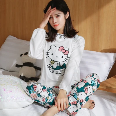 Hello kitty Пижамный комплект для женщин милая Домашняя одежда костюм пуловер с