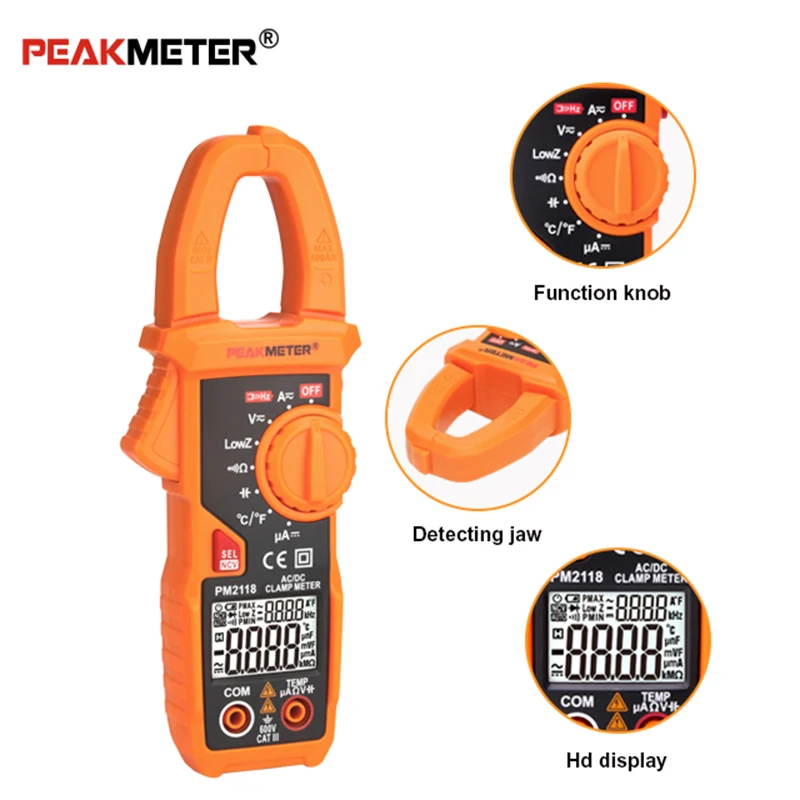 PEAKMETER PM2118 Смарт AC/DC клещи мультиметр ток напряжение сопротивление непрерывность измерения тестер с NCV