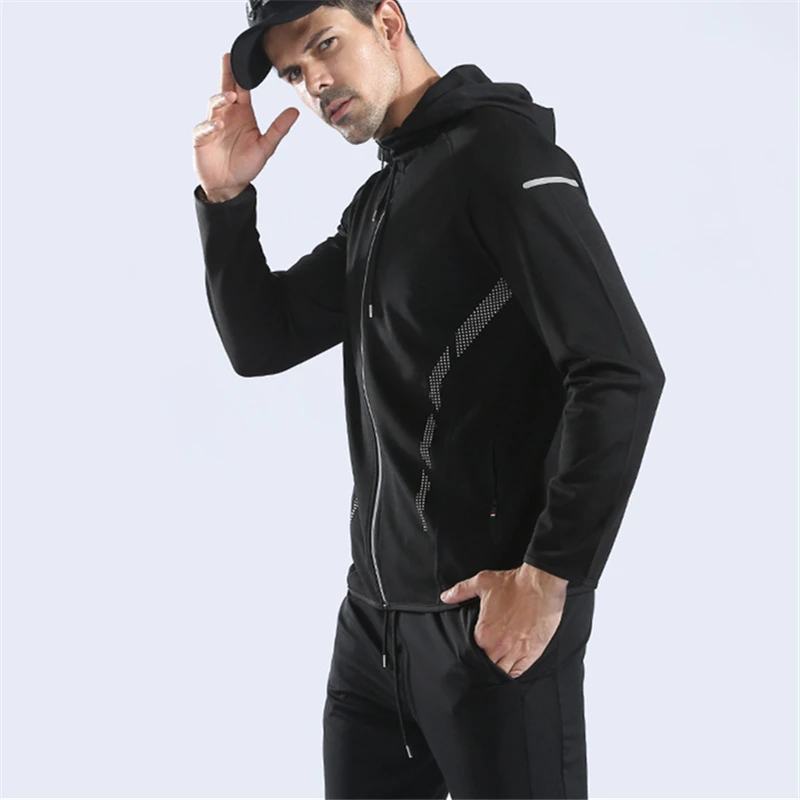 JINXIUSHIRT мужская куртка для бега Новая Осенняя зимняя мужская черная Светоотражающая спортивная куртка повседневная приталенная куртка для фитнеса Топы