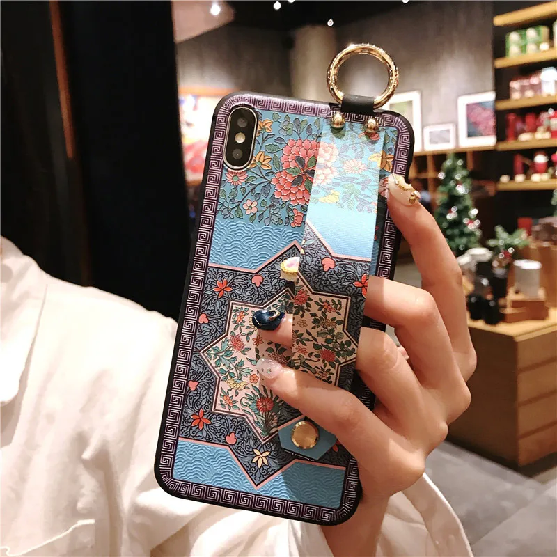 Мягкий чехол из ТПУ с ремешком на запястье для iphone 6 6s 7 8 plus X Xs max XR цветочной
