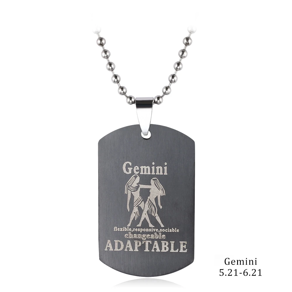 Gemini Liujun 12 видов стилей Созвездие Dog Tag Близнецы ожерелья для мужчин для женщин нержавеющая сталь титан Neckless Рождество ювел - Окраска металла: Gemini