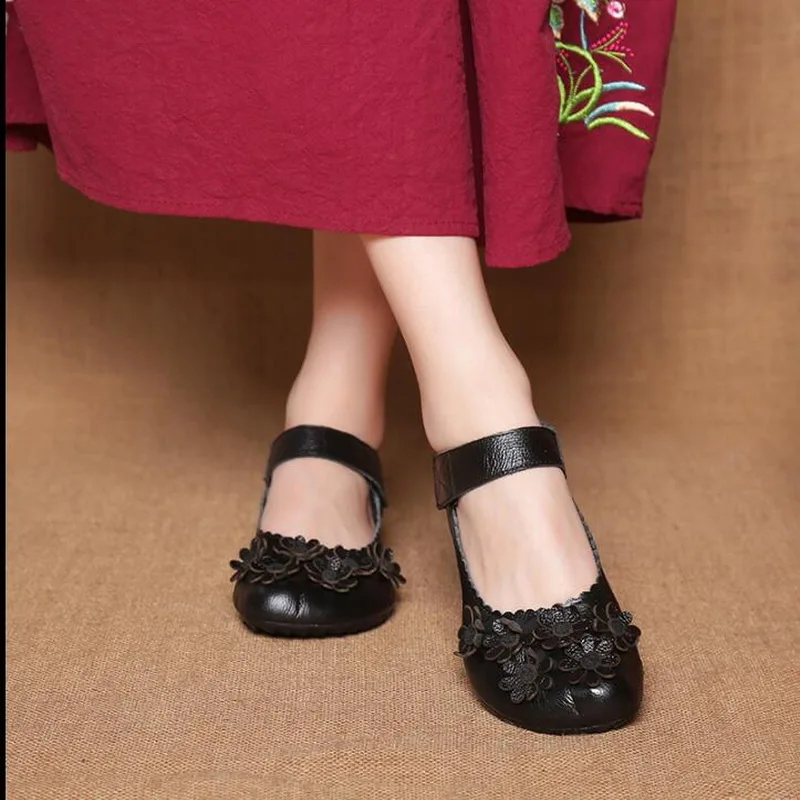 RUSHIMAN 2021 Spring New Handmade Genuine Leather Single Shoes Soft Casual Flat Shoes Women Flats Mother Shoes Size 35-40