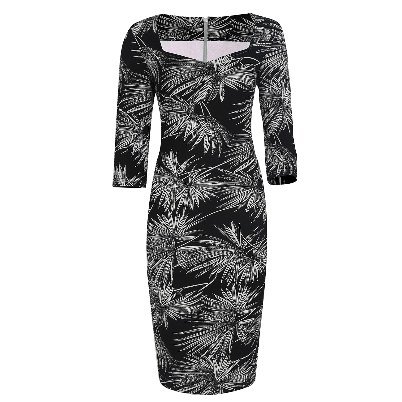 Роскошные Dress Знаменитости Elegent Черный Цветочные Женщины Квадратный Воротник