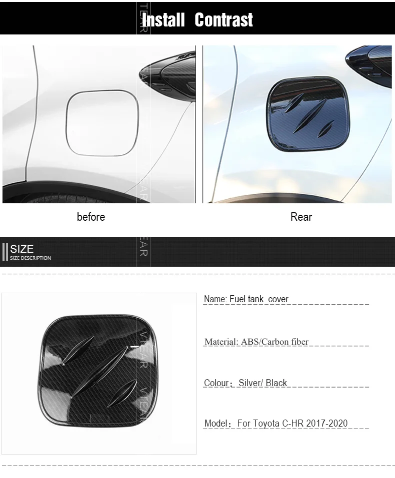 Vtear для Toyota C-HR CHR углеродное волокно автомобильный масляный Топливный Бак Газовая крышка обод хромированный Стайлинг внешние аксессуары,автотовары
