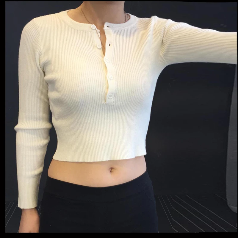Женский укороченный свитер привлекательные облегающие футболки с длинным