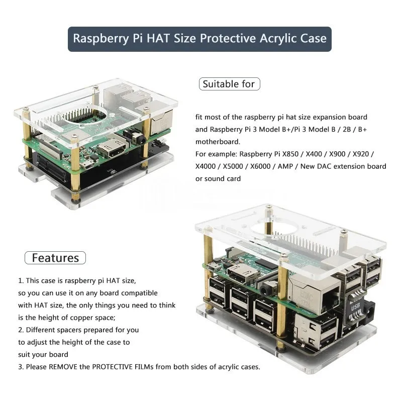 Универсальный Корпус для шляпы Raspberry Pi + противоударные зажимы винты гайки набор