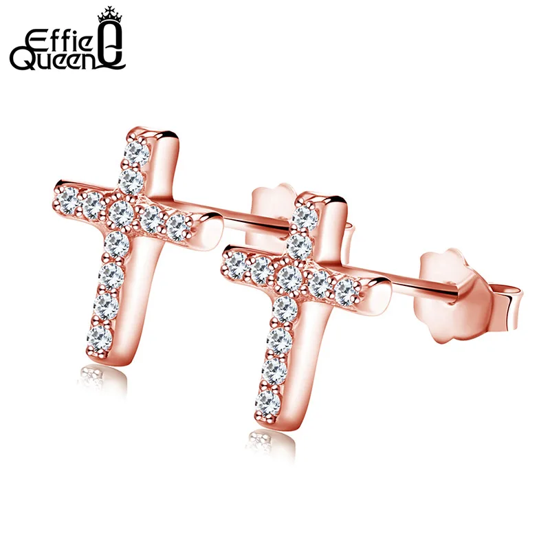 Rose Gold Color Effie queen новая модная обувь с украшением в виде кристаллов, серьги со шпилькой, для Горячая распродажа; женская обувь кубический циркон прекрасный крест, серьги женские ювелирные изделия DE132 - Окраска металла: Rose Gold Color
