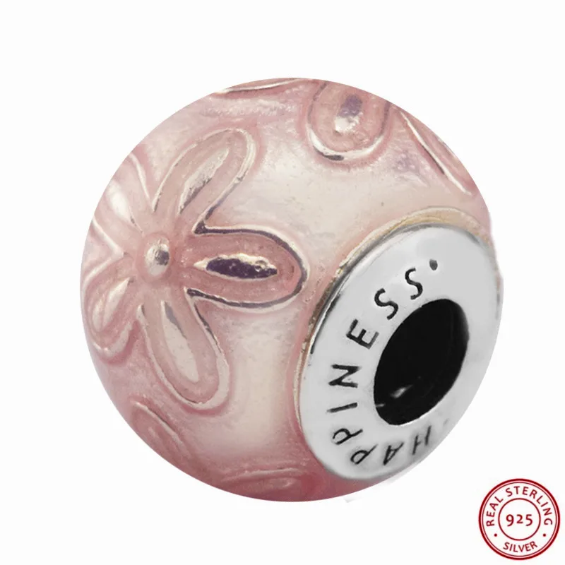 925 пробы Серебряный эссенция Розовая эмаль Happyness Шарм Бусины DIY Fit PANDORA Подвески