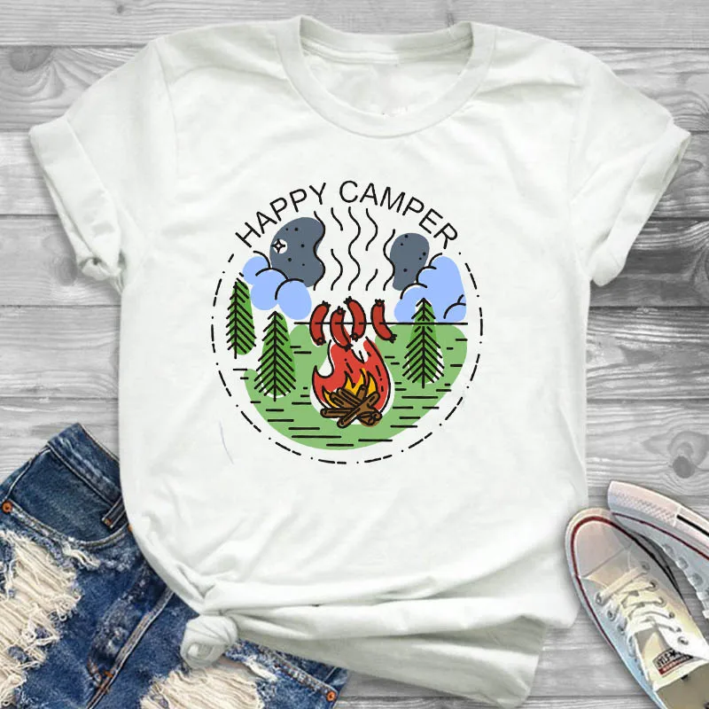 Женская рубашка Happy Camper Fire Travel женская одежда футболка Графический Топ с коротким