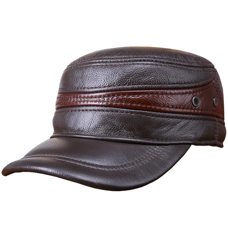 

New Free Size Winter Autumn Sheepskin Hat Men's 100% Genuine Leather Warm Hat Adjustable Elderly Baseball Cap B-7256