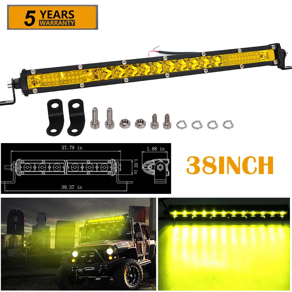 38INCH Combo Yellow 7/13/20/25/32/38/45/50 дюймов однорядные тонкий светодиодный рабочий светильник бар комбинированный прожектор лампы для автомобиля Бар Offroad Грузовик Лодка 4X4 ATV внедорожник рабочими электрическими схемами - Цвет: 38INCH Combo Yellow