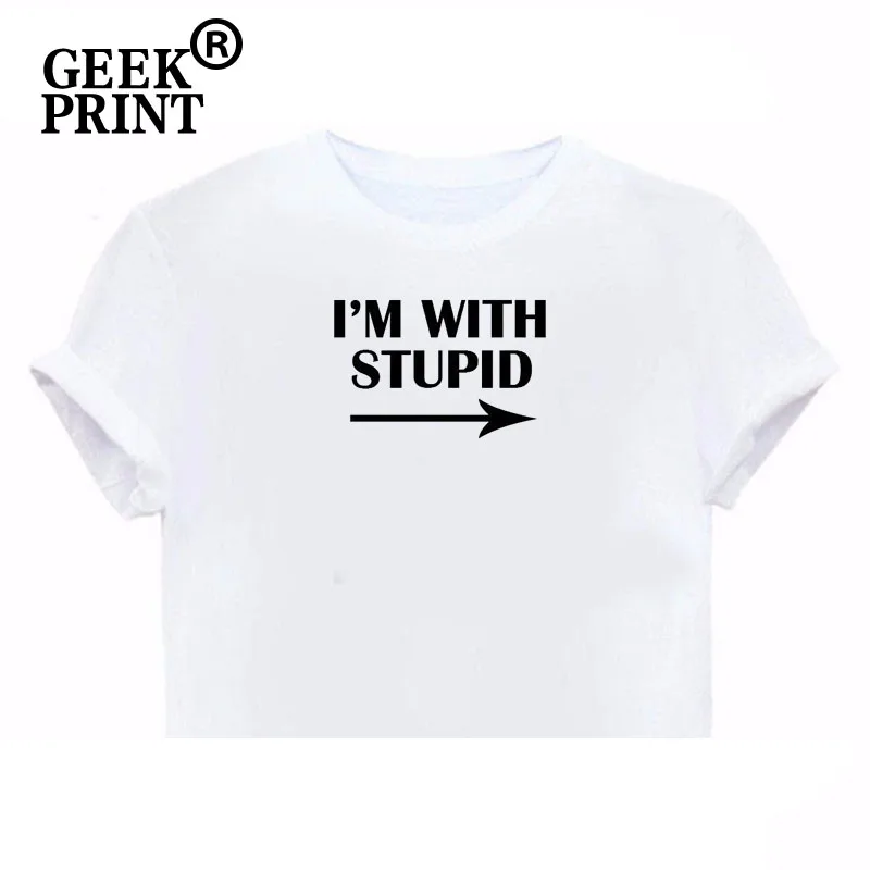 Женские топы с надписью I'm with Stupid arrow женские Забавные футболки tumblr на Рождество