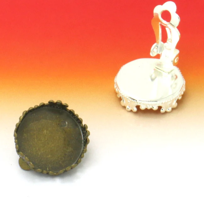 10pcs  15mm SILVER PLATED / Antique Bronze Clip-on Earring with  Cabochon Cameo Setting Blank Base Tray
