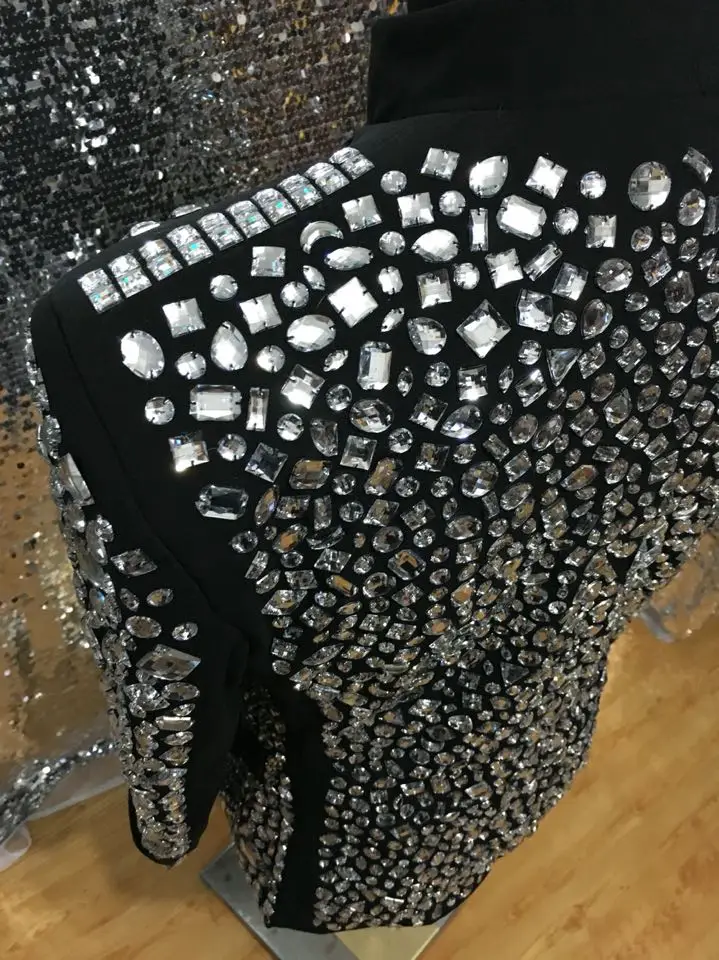 Женская Черная куртка с кристаллами под заказ верхняя одежда для диджея певицы