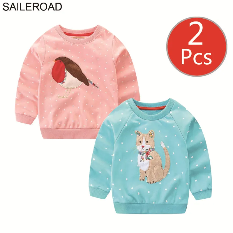 3055 3054 photo SAILEROAD 2 шт. Животных Вышивать Толстовка для Девочек Толстовки для Девочек Кролик Кошка 3D Детские Толстовки Детская Одежда Детская Одежда - Цвет: 3055 3054 photo