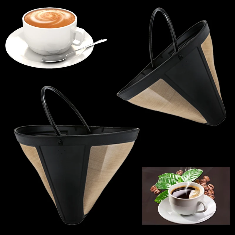 

Easy Clean Permanent Coffee Filter Washable Reusable Coffee Maker Machine Kitchen Tools Golden 10-12 Cup Fine Mesh Cone Shape