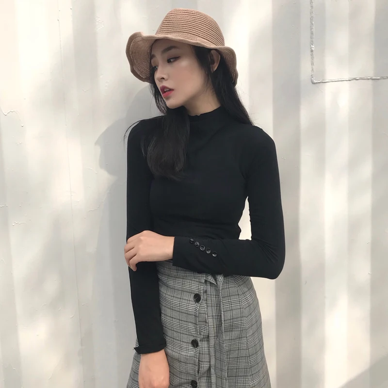 2017 Корея Харадзюку маленькая водолазка футболка женская элегантный дизайн